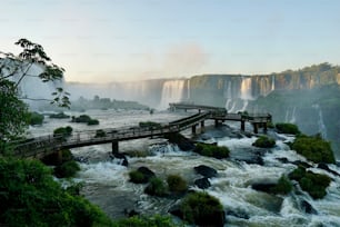 A beautiful shot of the bridge in Iguazu Falls, Brazil