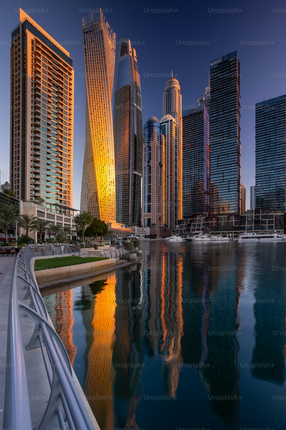 The Dubai Marina, a residential neighborhood at sunrise