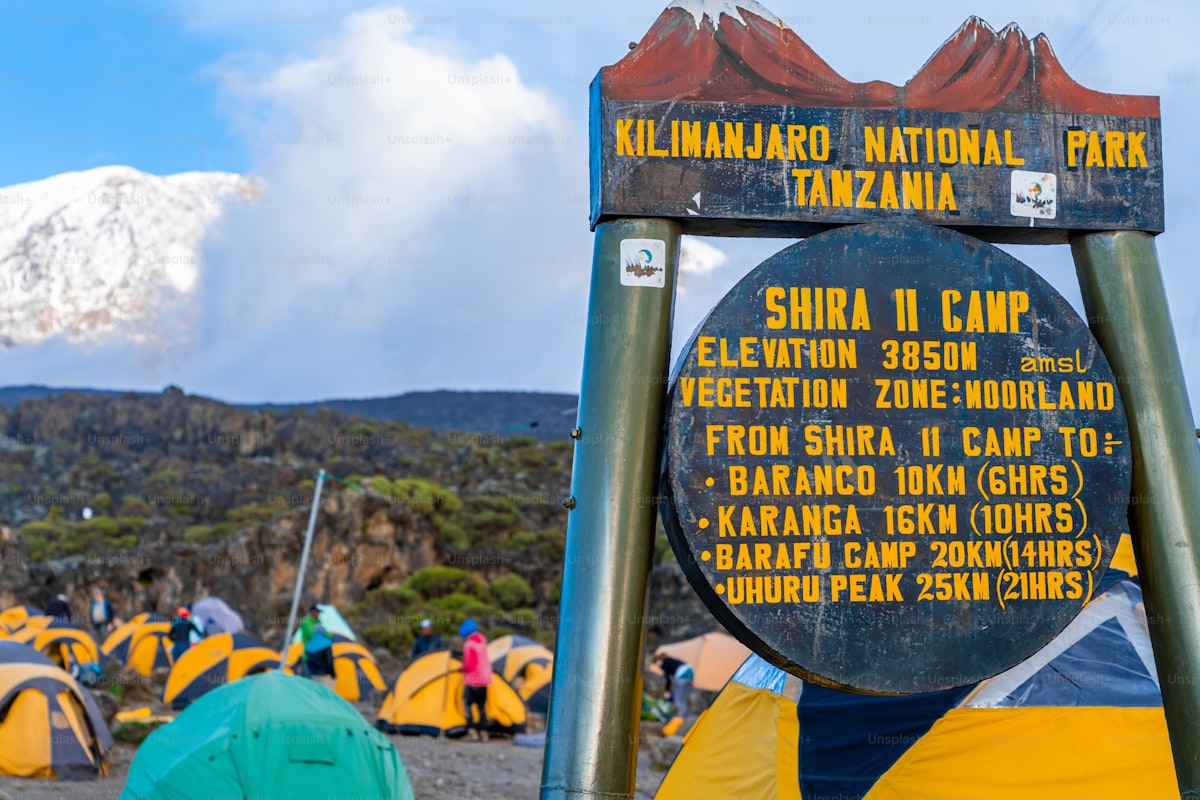Kilimanjaro - Shira Camp signage marking distances to the summit