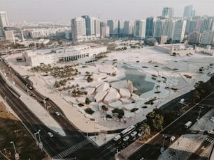 An aerial view of Abu Dhabi cityscape