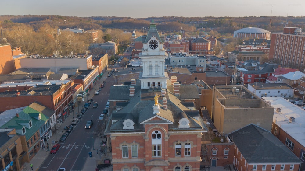 An aerial view of Western Virginia cityscape at sunset