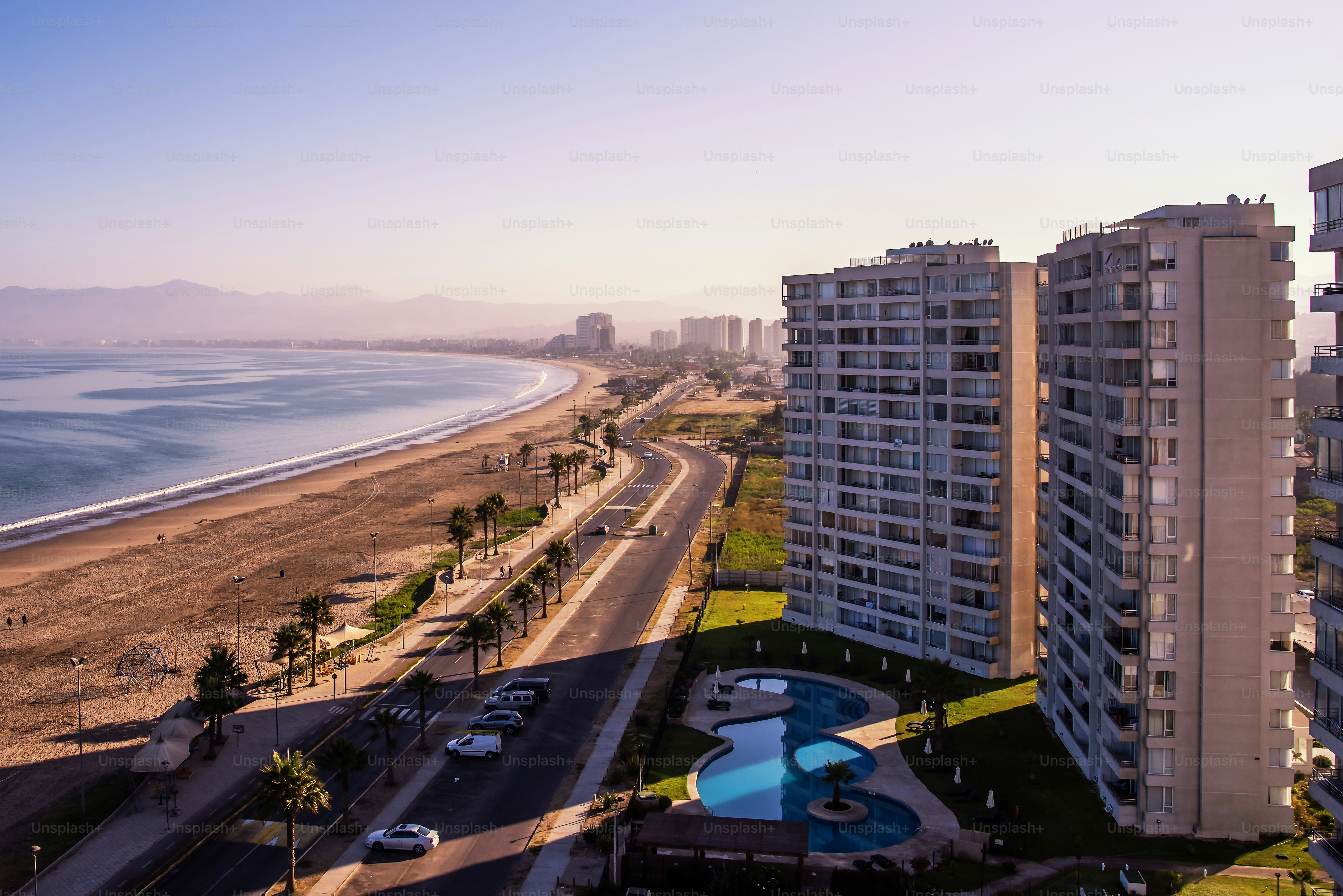 A sandy beach in La Serena in the sunrise