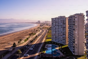 A sandy beach in La Serena in the sunrise