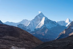 A panoramic view of the Mountain peak Everest (Jomolungma) Nepal - highest mount in the world