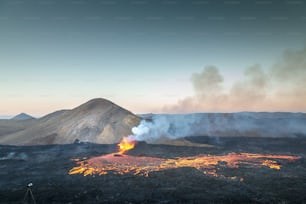 A scenic view of Fagradalsfjall volcano on the Reykjanes Peninsula, Reykjavik, Iceland