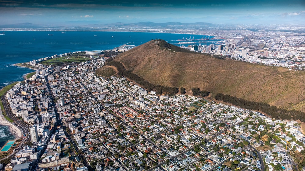 An aerial view of the city of Cape Town and Signal Hill in South Africa