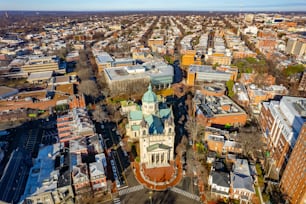 An aerial view of Virginia Commonwealth University and the Fan District of Richmond, Virginia