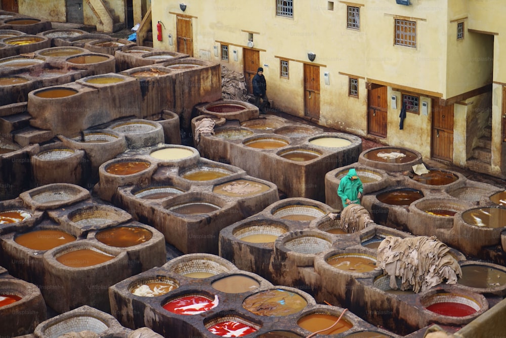 An aerial view of the Marrakech leather factory in Marocco