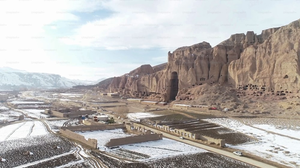 The Buddhas of Bamyan monumental statues in Afghanistan on winter