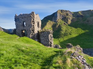 A historic Kinbane Castle ruins in County Antrim, Northern Ireland