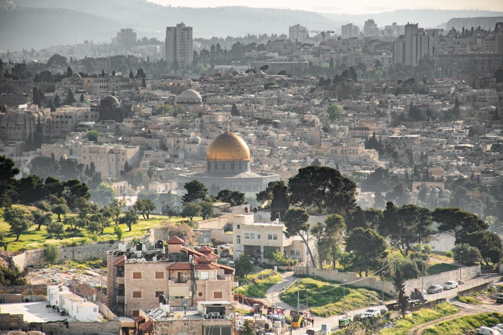 Una hermosa vista del horizonte de Jerusalén y la mezquita de Al-Aqsa