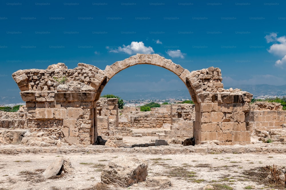 A beautiful view of ruins in the Paphos Archaeological Park, Cyprus