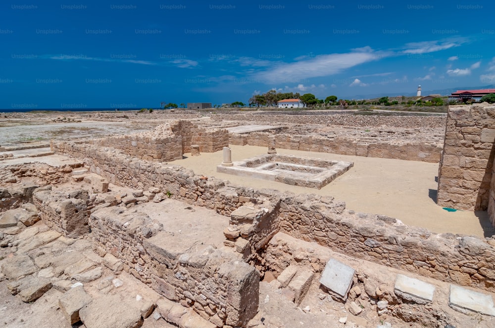 A beautiful view of ruins in the Paphos Archaeological Park, Cyprus