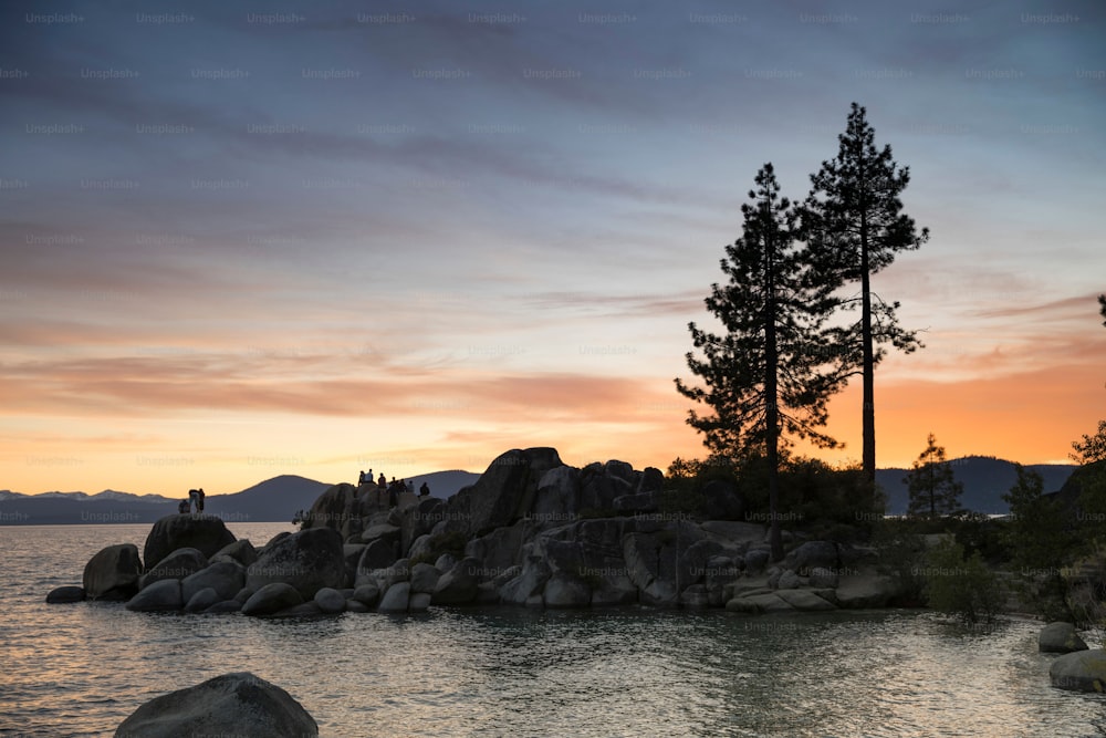 A beautiful view of Lake Tahoe at sunset in the USA.
