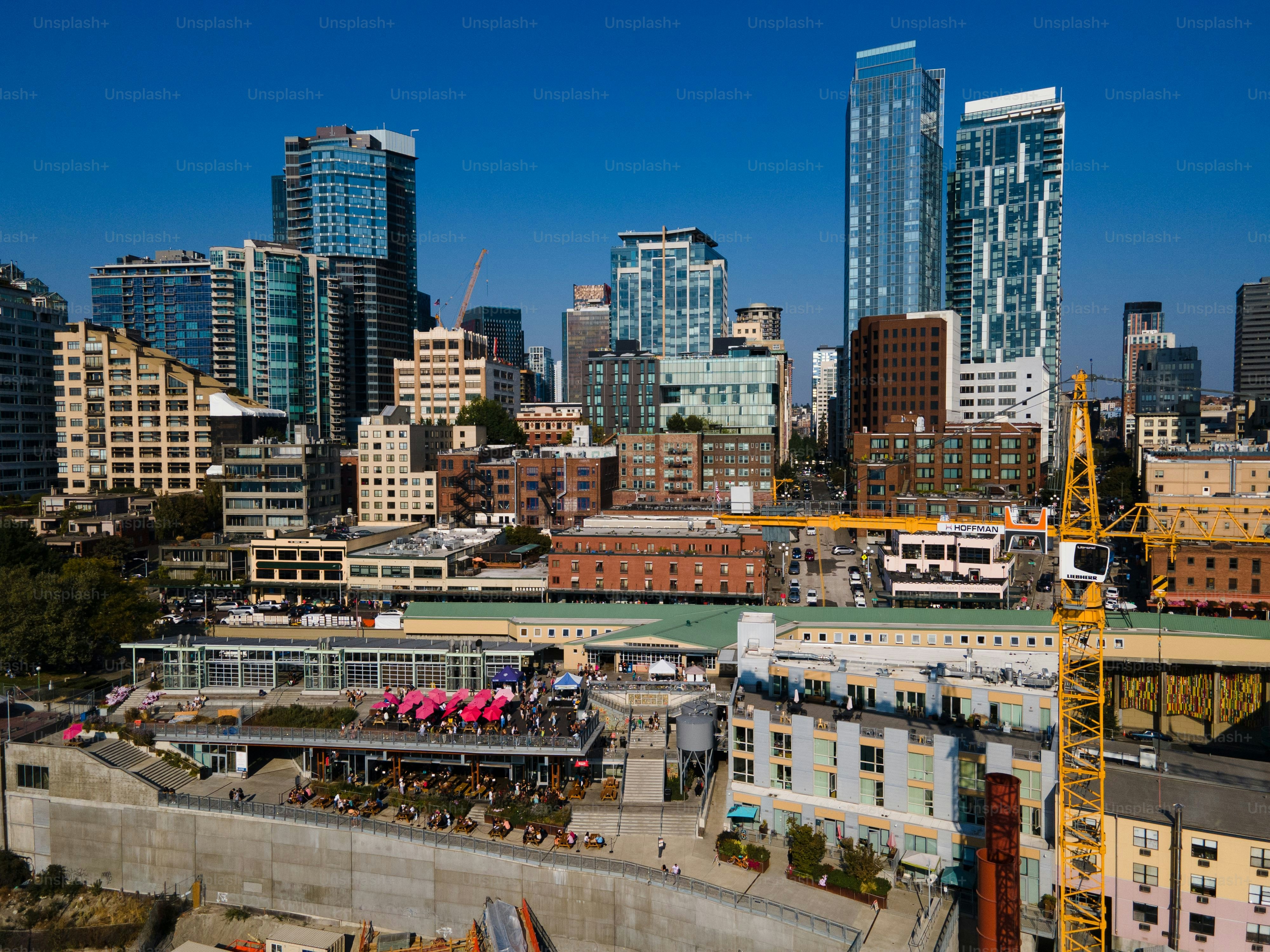 A high-angle of Port of San Diego on a sunny day, clear sky background