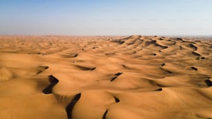 Um vasto deserto nômade dos Emirados Árabes Unidos sob o céu azul