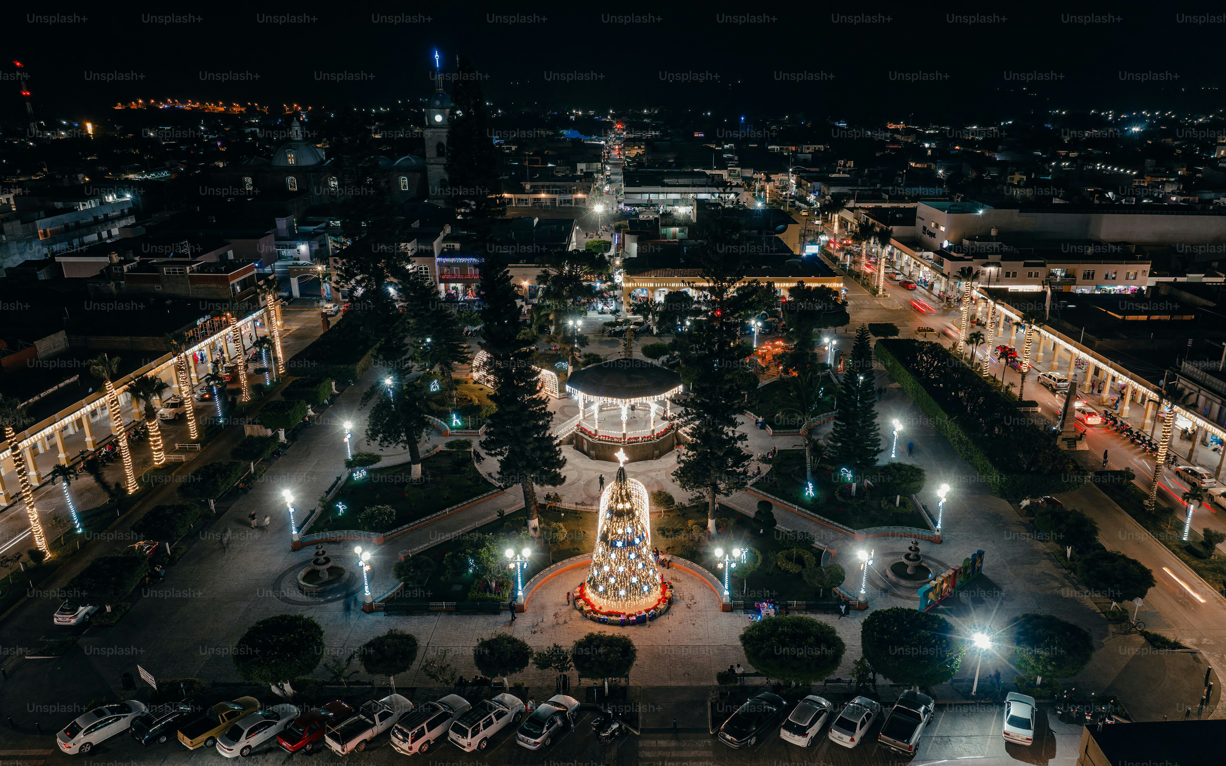 The Main Garden Park in Tuxpan, Jalisco, Mexico at night