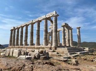 A beautiful shot of the historic Archaeological Site of Sounion in Greece
