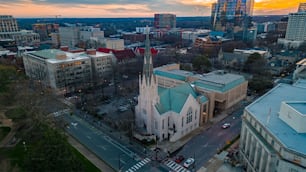 An aerial view of First Baptist Church of Raleigh, North Carolina