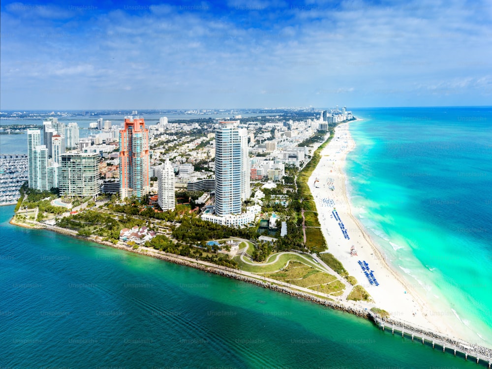 An aerial view of the stunning South Miami Beach in Florida