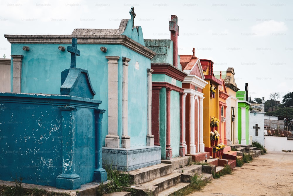 Colorful tombs in a row in the cemetery in Chichicastenango, Guatemala