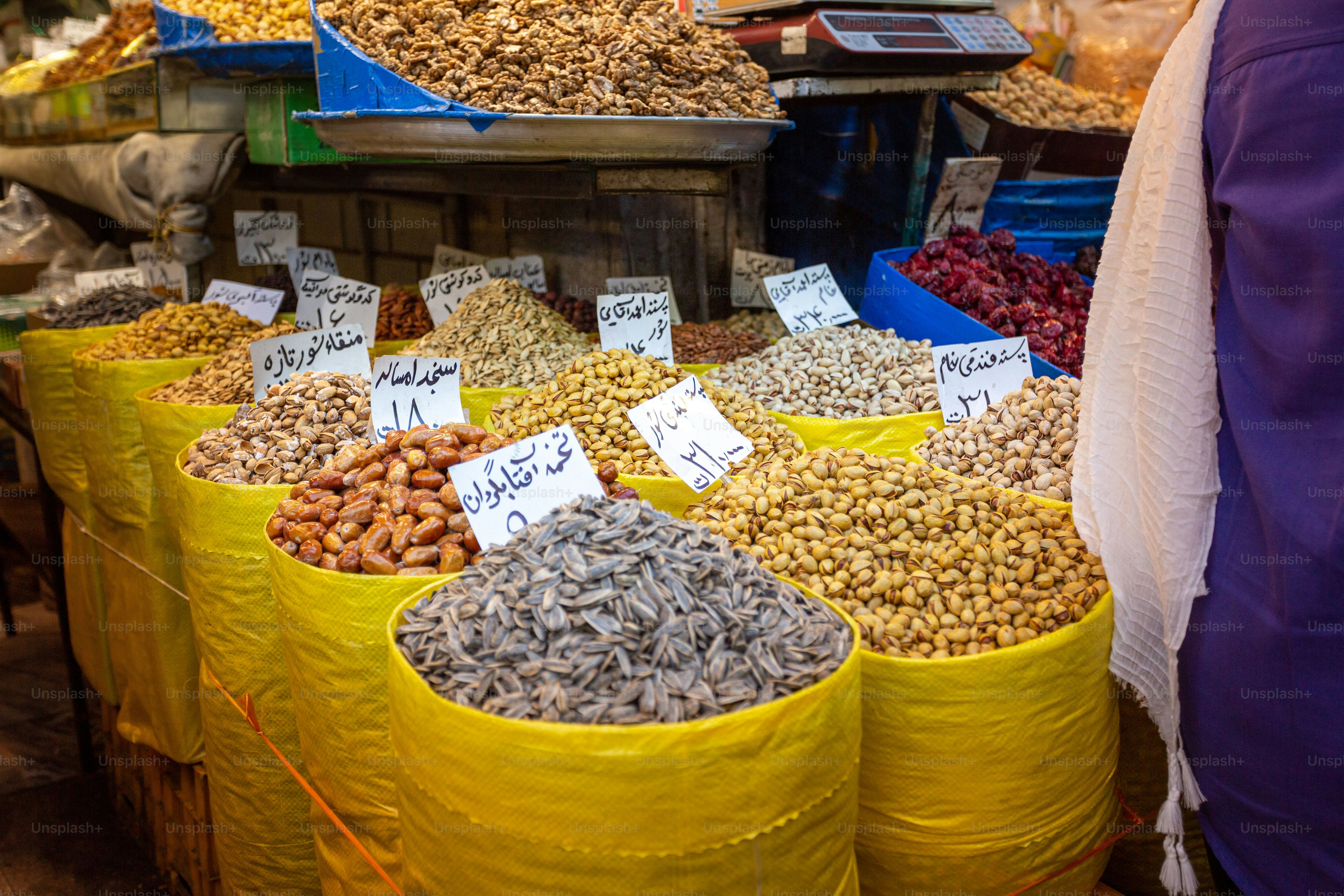 Dried Fruits, Nuts and Seeds for Sale in a Market in Central Tehran, Iran.
