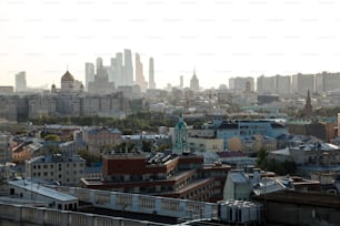 Cathedral of Christ the Saviour on the backdrop of the Moscow City's skyscrapers, Moscow, Russia