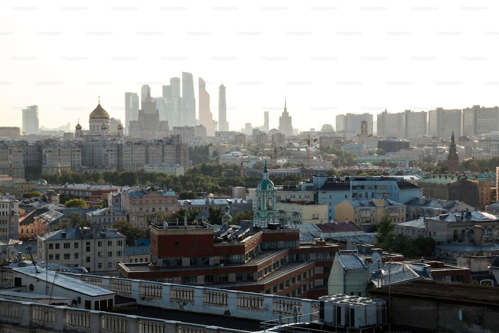 Cathedral of Christ the Saviour on the backdrop of the Moscow City's skyscrapers, Moscow, Russia