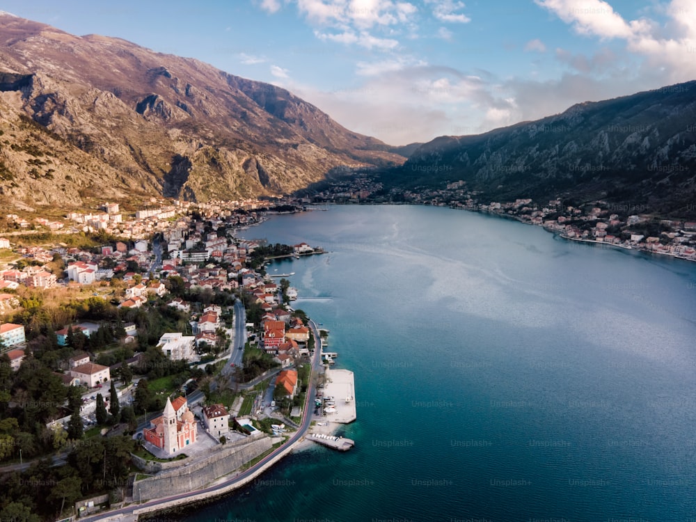 An aerial view of Kotor bay in Montenegro