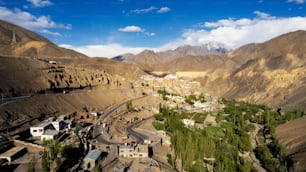 An aerial view of Tibetan Lamayuru Monastery (Gompa), in Lamayuru village in Ladakh, North India