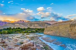 indus river in Leh valley near town of Leh