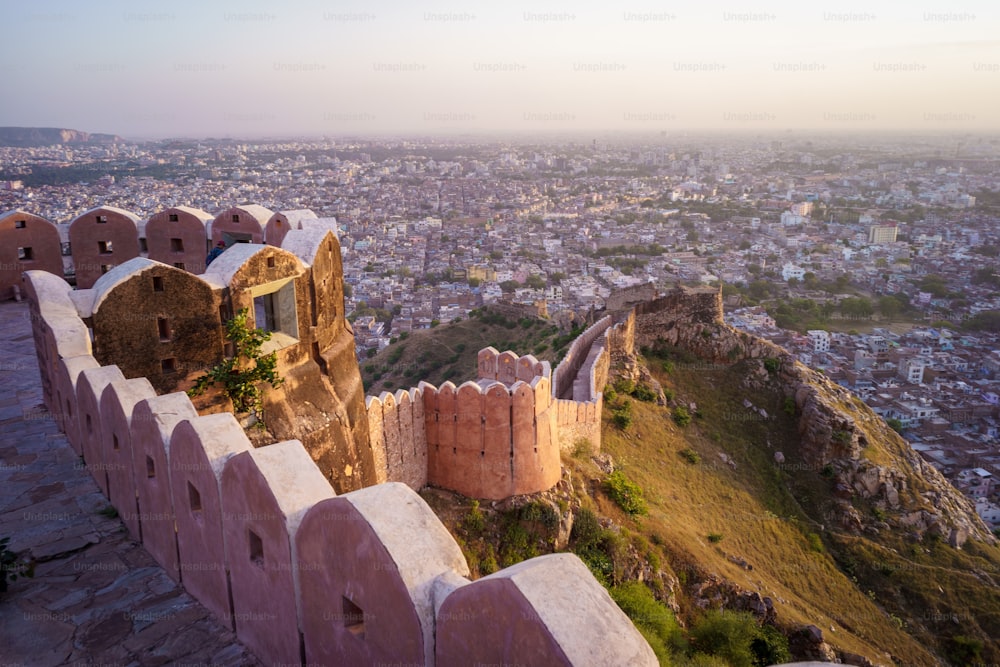 Aerial view of Jaipur from Nahargarh Fort at sunset