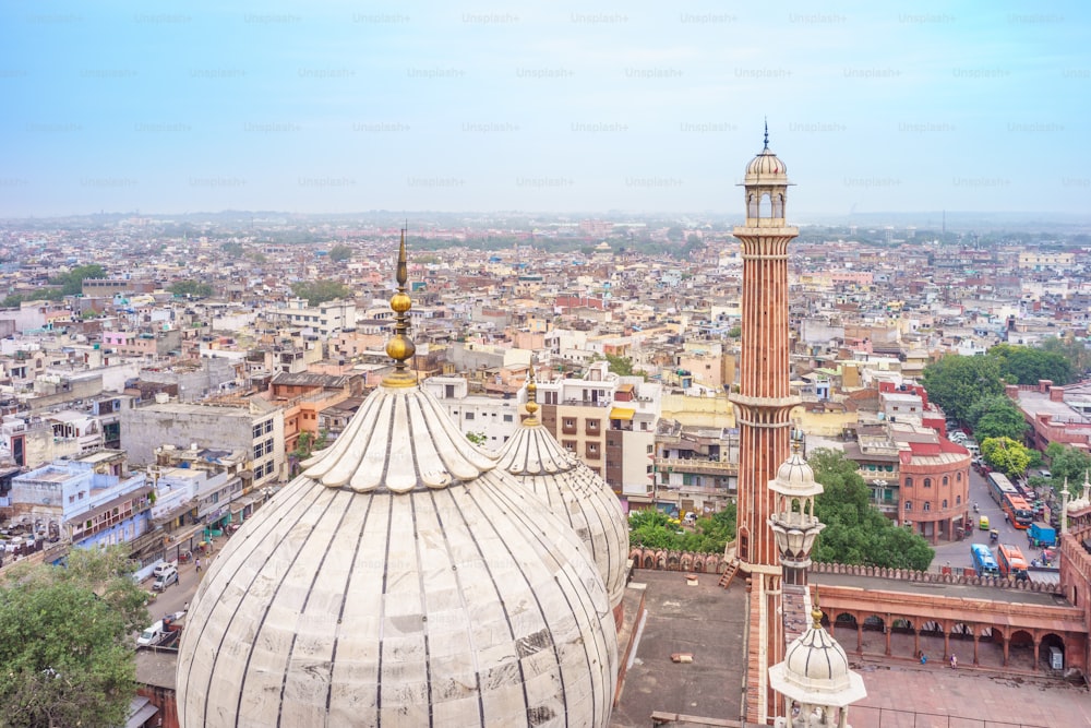 옛 델리의 도시 풍경 Jama Masjid의 옥상에서 바라본 전망