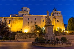 Night view of the Cathedral Basilica of Santander (Catedral de Nuestra Señora de la Asunción), Cantabria, built between the 12th century and the 14th century on top of an abbey.