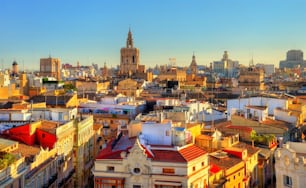 Aerial view of the old town in Valencia from the Serranos Gate - Spain