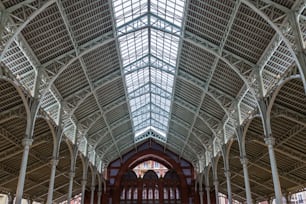 Detail of the ceiling at the Mercado de Colon in Valencia, Spain, built in 1914 in modernist style.