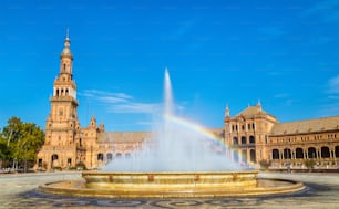 Rainbow in the fountain at the Plaza de Espana - Seville, Andalusia , Spain