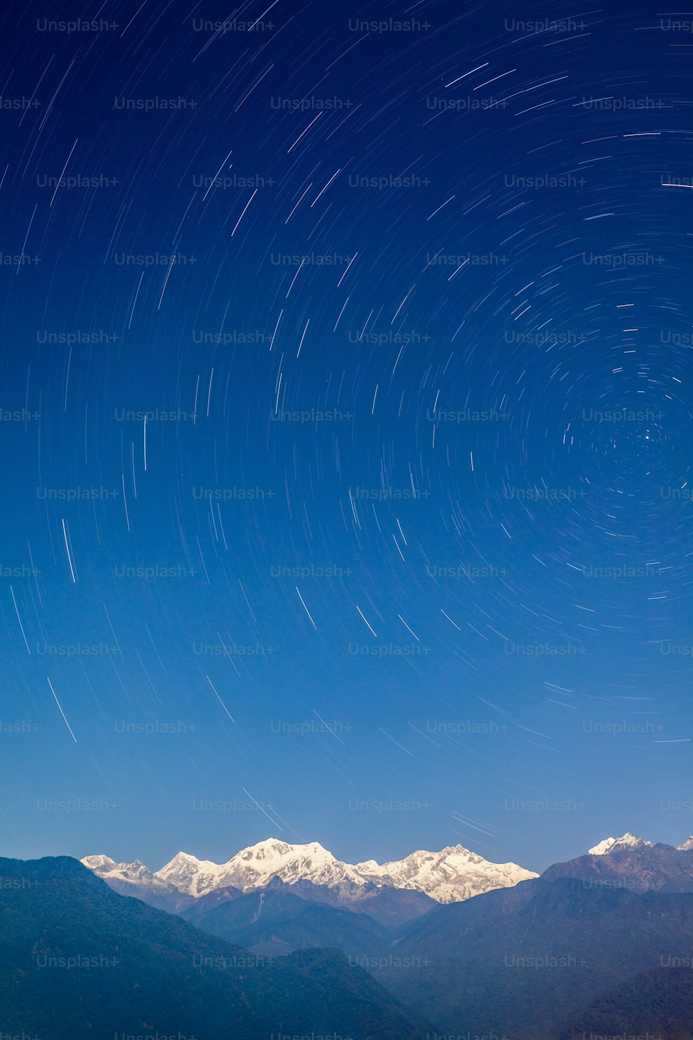 Kangchenjunga night view from Pelling viewpoint in West Sikkim, India