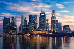 Singapore skyline and Marina Bay in evening