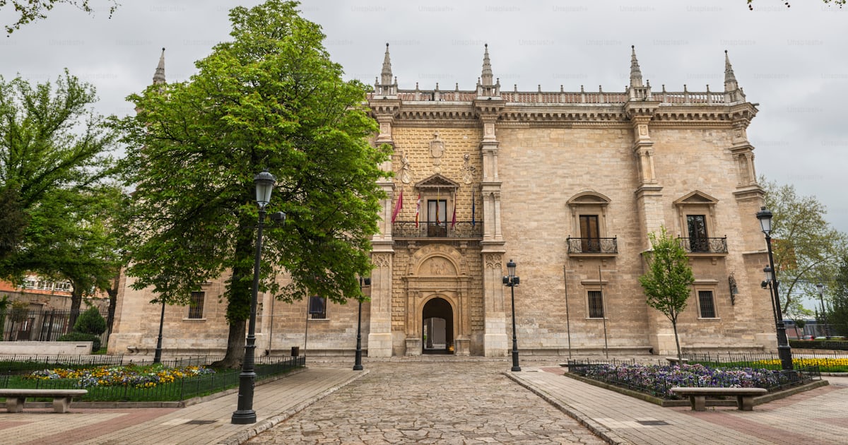 Main facade of the first building of the University of Valladolid ...