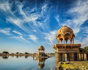 Indian landmark Gadi Sagar - artificial lake. Jaisalmer, Rajasthan, India