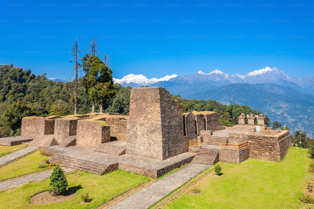 Ruins of Rabdentse Palace near Pelling, Sikkim state in India. Rabdentse was the second capital of the former kingdom of Sikkim.