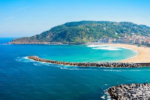 San Sebastian or Donostia aerial panoramic view. San Sebastian is a coastal city in the Basque country in Spain.