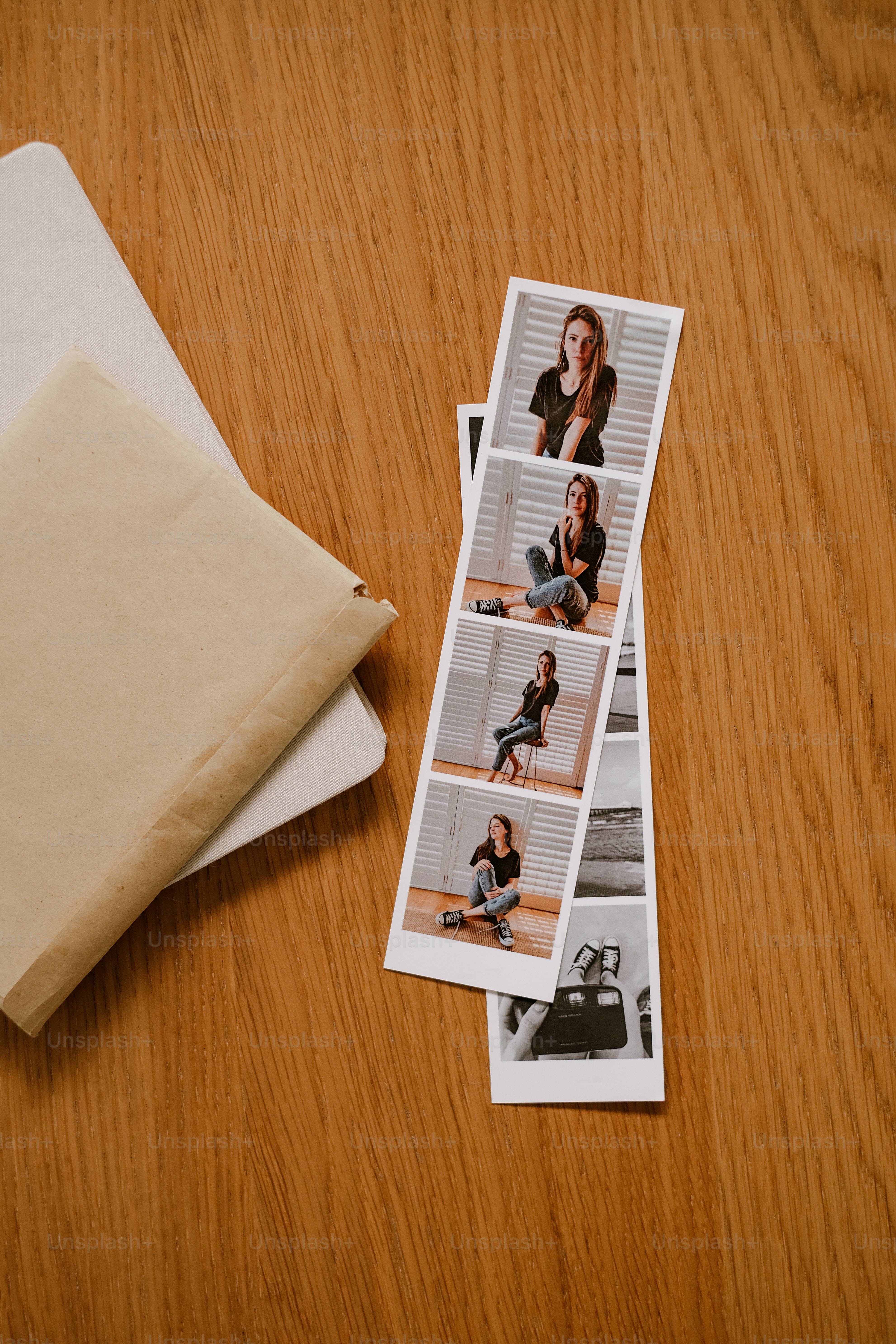 a photo of a woman sitting on a bench next to a pillow