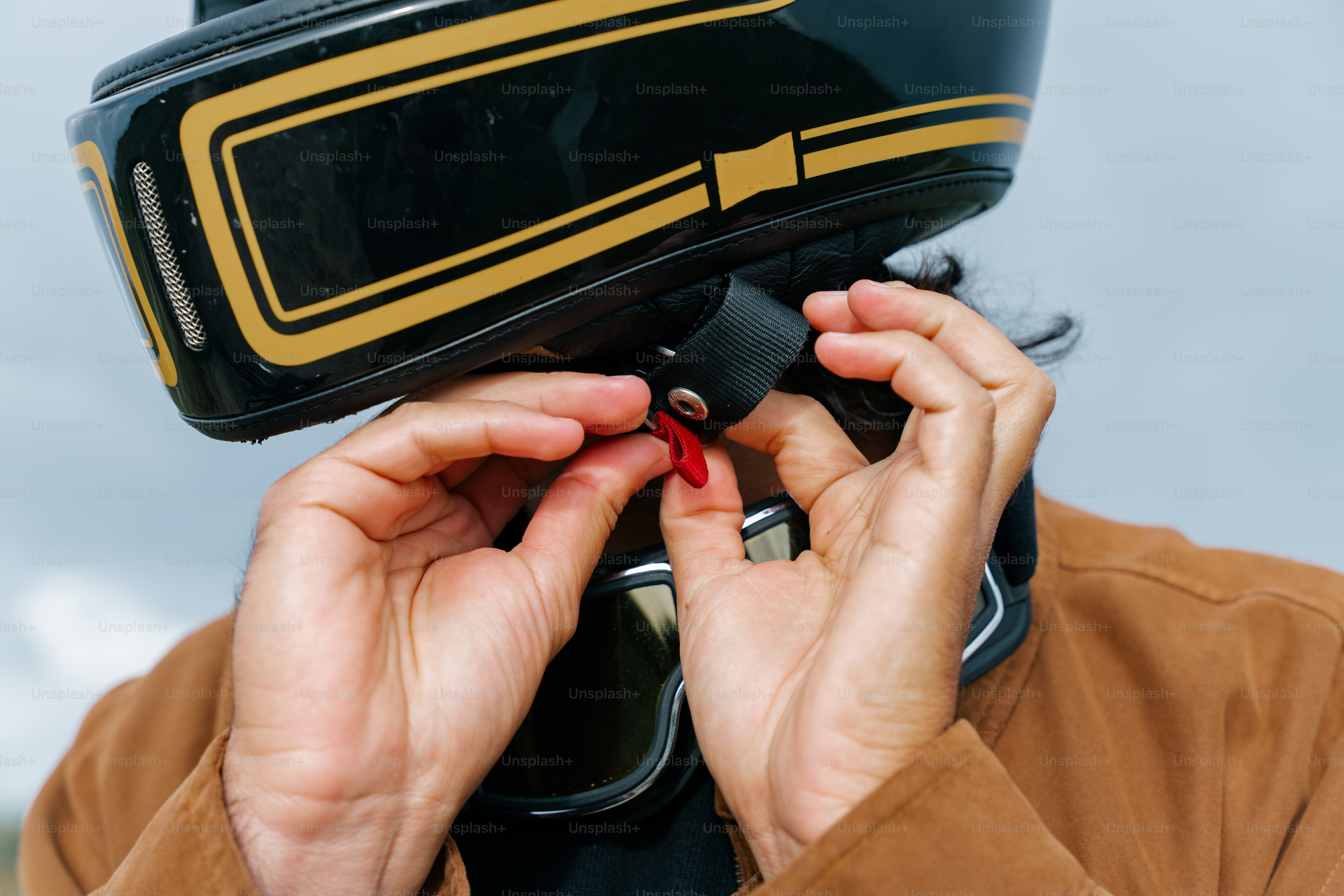 a person with a helmet on their head