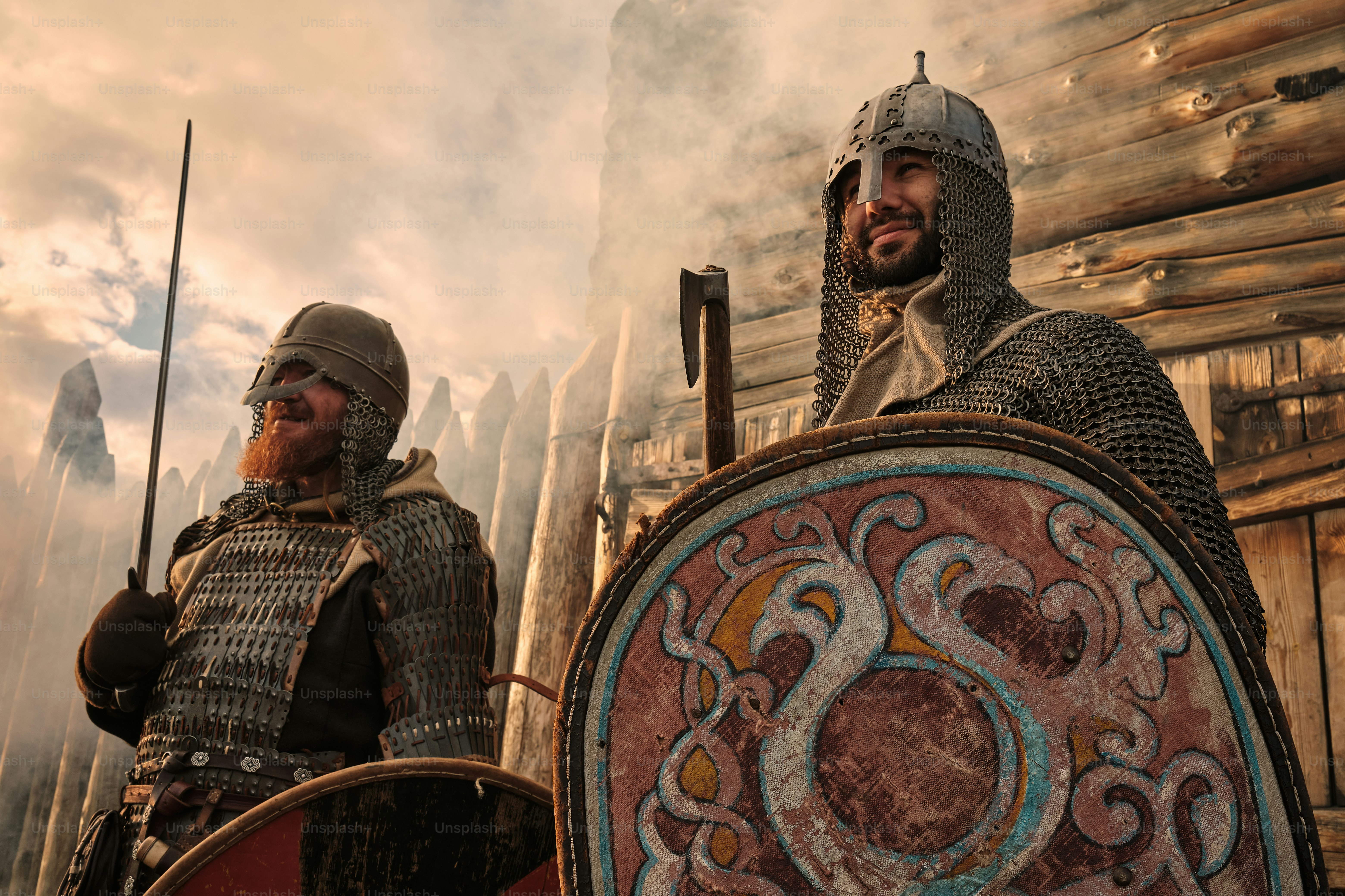 medieval warriors in front of the settlement gate