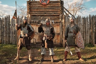 a group of men dressed in medieval costumes
