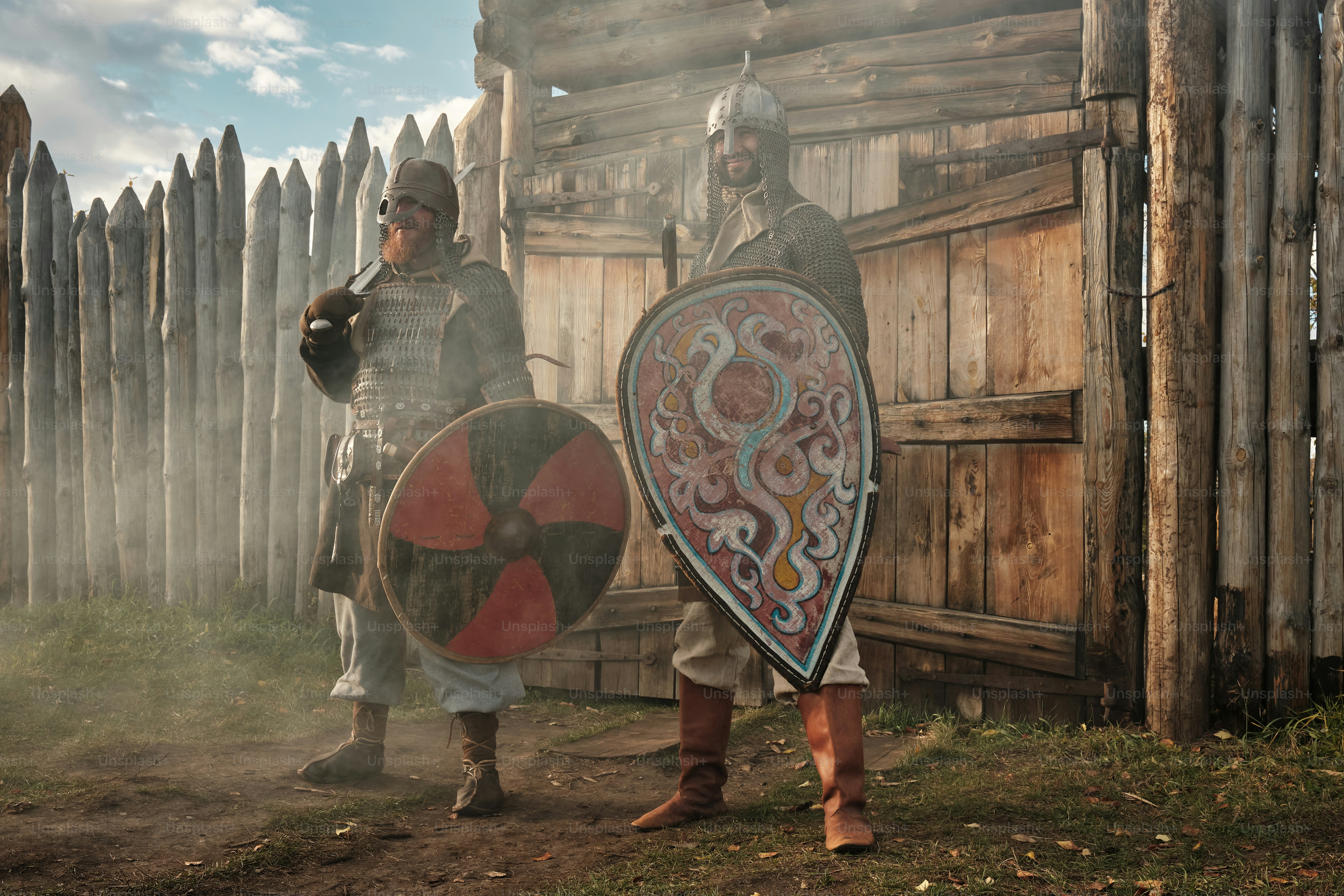 medieval warriors in front of the settlement gate