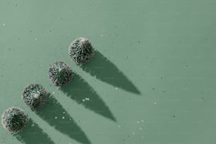 a group of three green balls sitting on top of a green surface