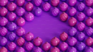 a large group of purple and pink ornaments